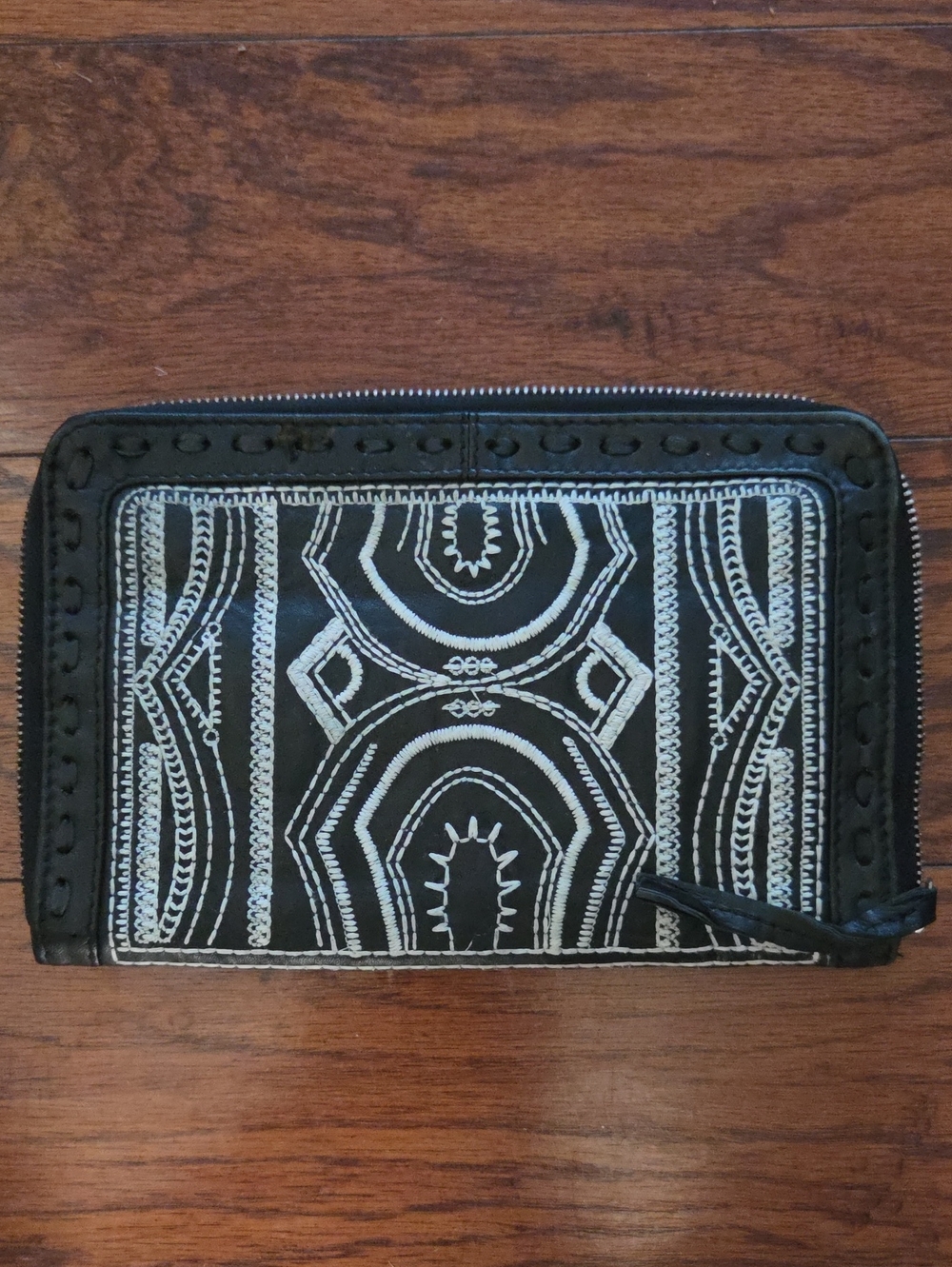Free People Leather Clutch With White Embroidery